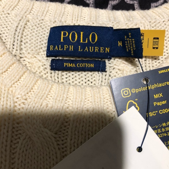 Polo Ralph Lauren Patchwork Cable Knit Sweater Womens Sz Medium Pima Cotton CD3 - Picture 8 of 8
